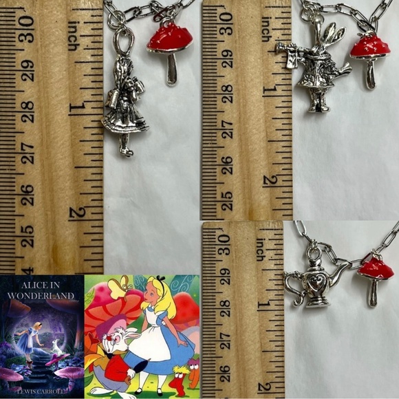 Alice in Wonderland Handmade Character Necklace, Mushrooms, Teapot, White Rabbit - Picture 13 of 15